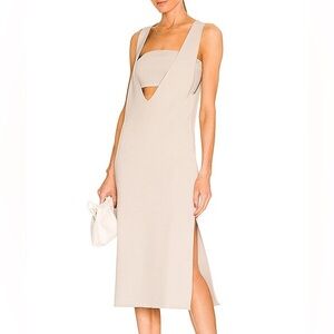 L'Academie Siv V-neck Midi Dress Tan Minimalist Knit S Bandeau